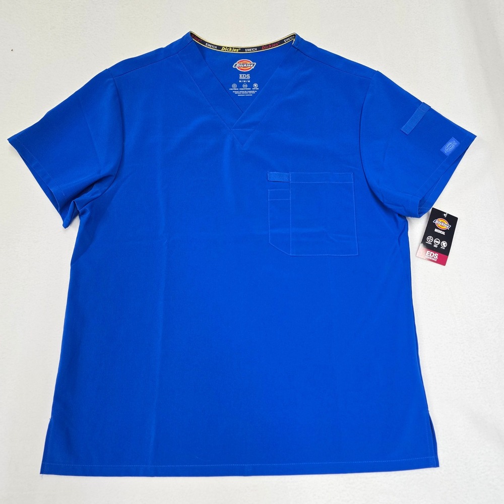 Dickies EDS Essentials Medical Scrub Top Royal Blue V-Neck Stretch Womens Medium